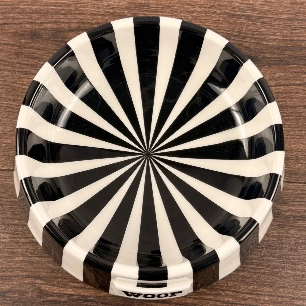 Jonathan Adler Vice Woof Pet Bowl Black White Striped Ceramic Dog Bowl